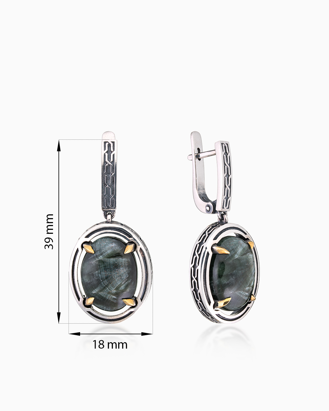 Серьги из серебра с камнем серафинит - фото 2