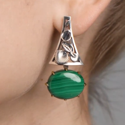 Серебряные серьги «Малахитовый Мотив» | Ювелирные украшения Sarkissian - фото 5 d