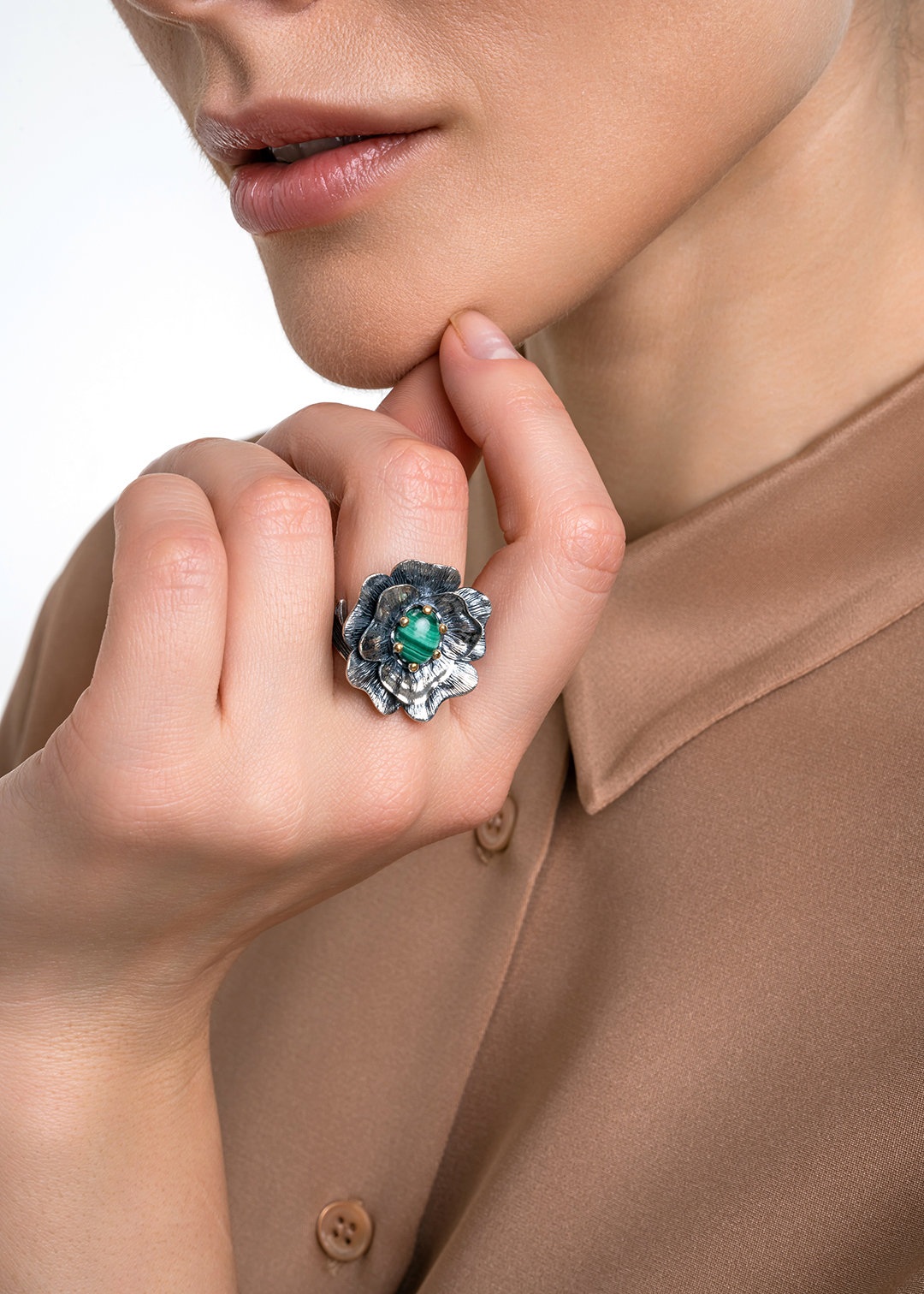 Кольцо из серебра с камнем малахит | Ювелирные украшения Sarkissian - фото 12