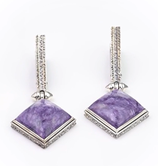 Серьги из серебра с камнем чароит | Ювелирные украшения Sarkissian - фото 2 d
