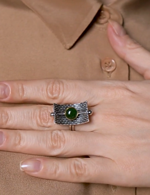 Cеребряное кольцо с камнем нефрит | Ювелирные украшения Sarkissian - фото 9 d