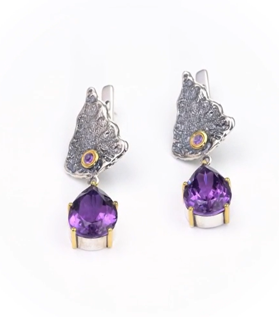 Серебряные серьги «Пурпурный Лист» | Ювелирные украшения Sarkissian - фото 2 d