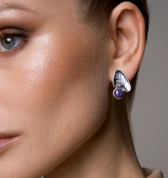 Серьги из серебра с камнем чароит | Ювелирные украшения Sarkissian - фото 8 d